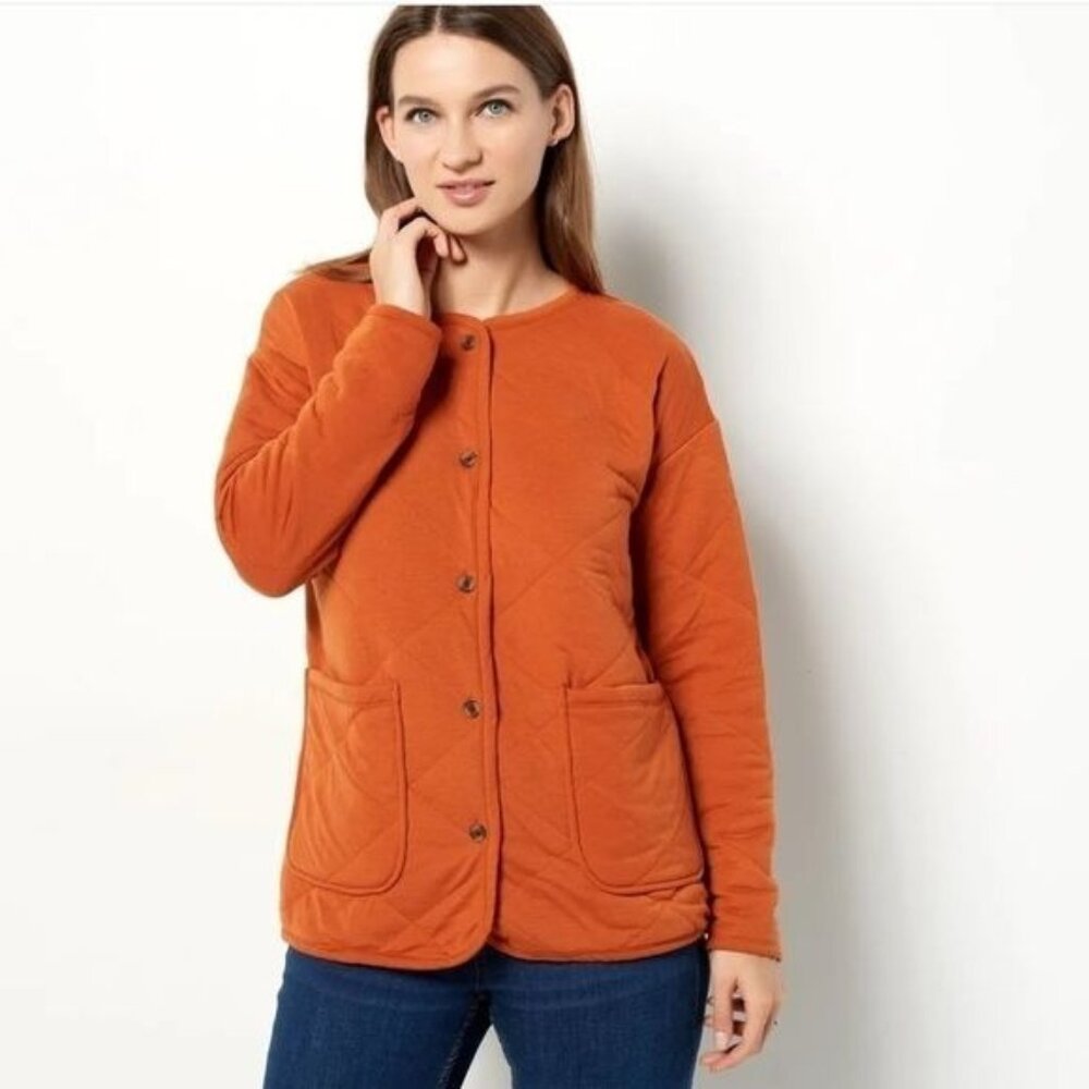 Cuddl Duds Women's Size M Light  Quilt Shirt Jacket Orange